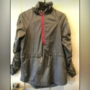 Fabletics Water Resistant Hooded Windbreaker,ruched sleeve,1/2 Zip,elastic waist